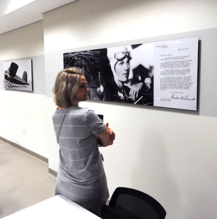 Pioneering aviators wall installation inside the Emirates Flight Training Academy