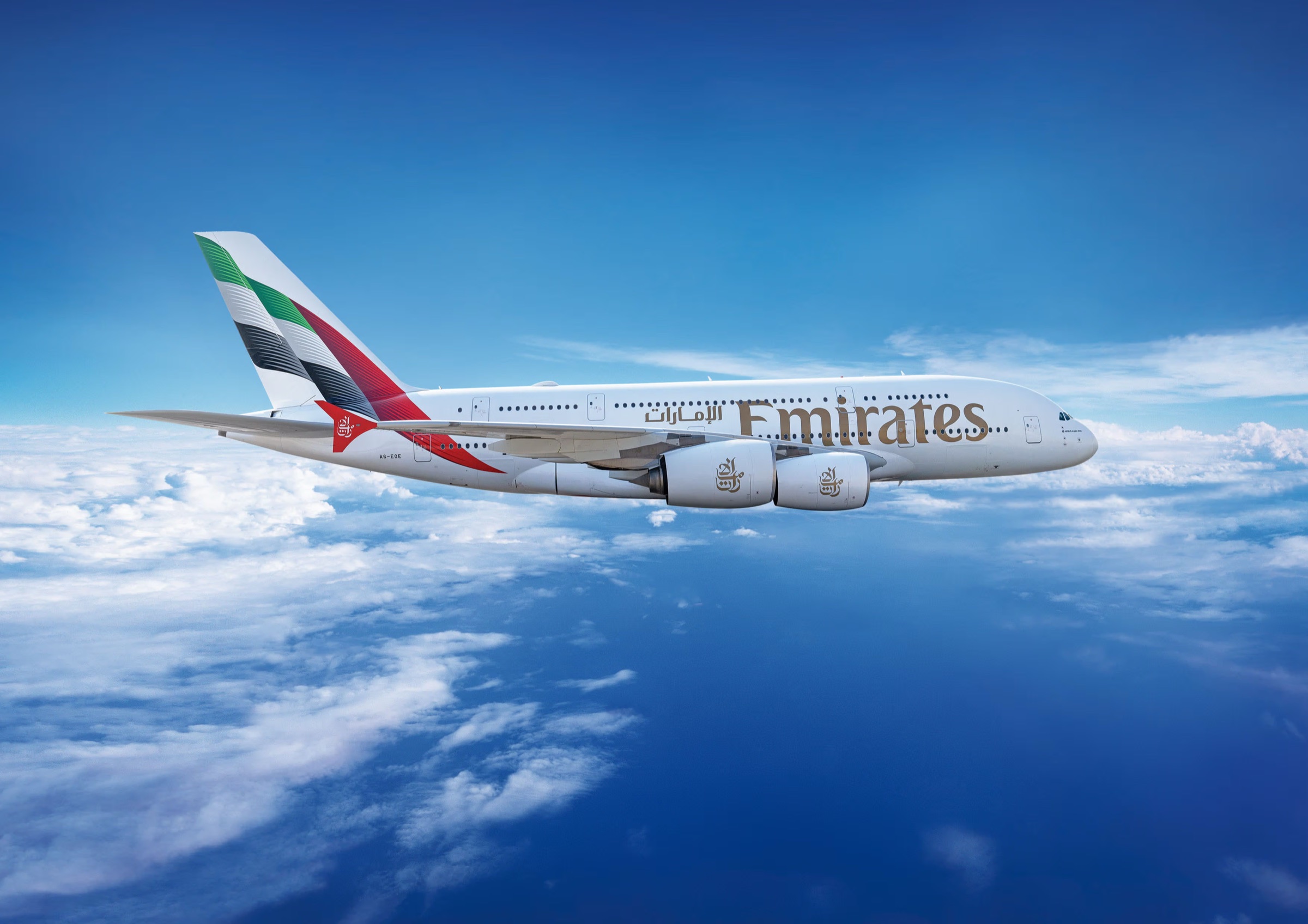 An Emirates aircraft in flight