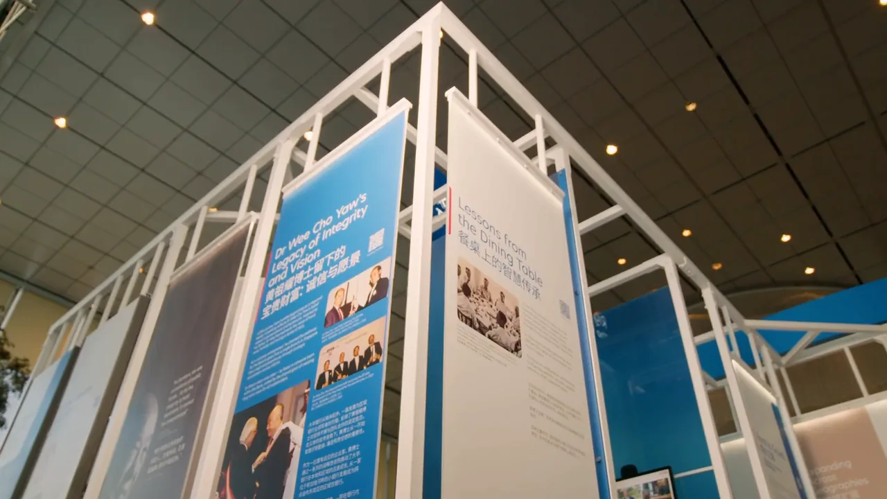 Archive portraits and panels inside The UOB Gallery