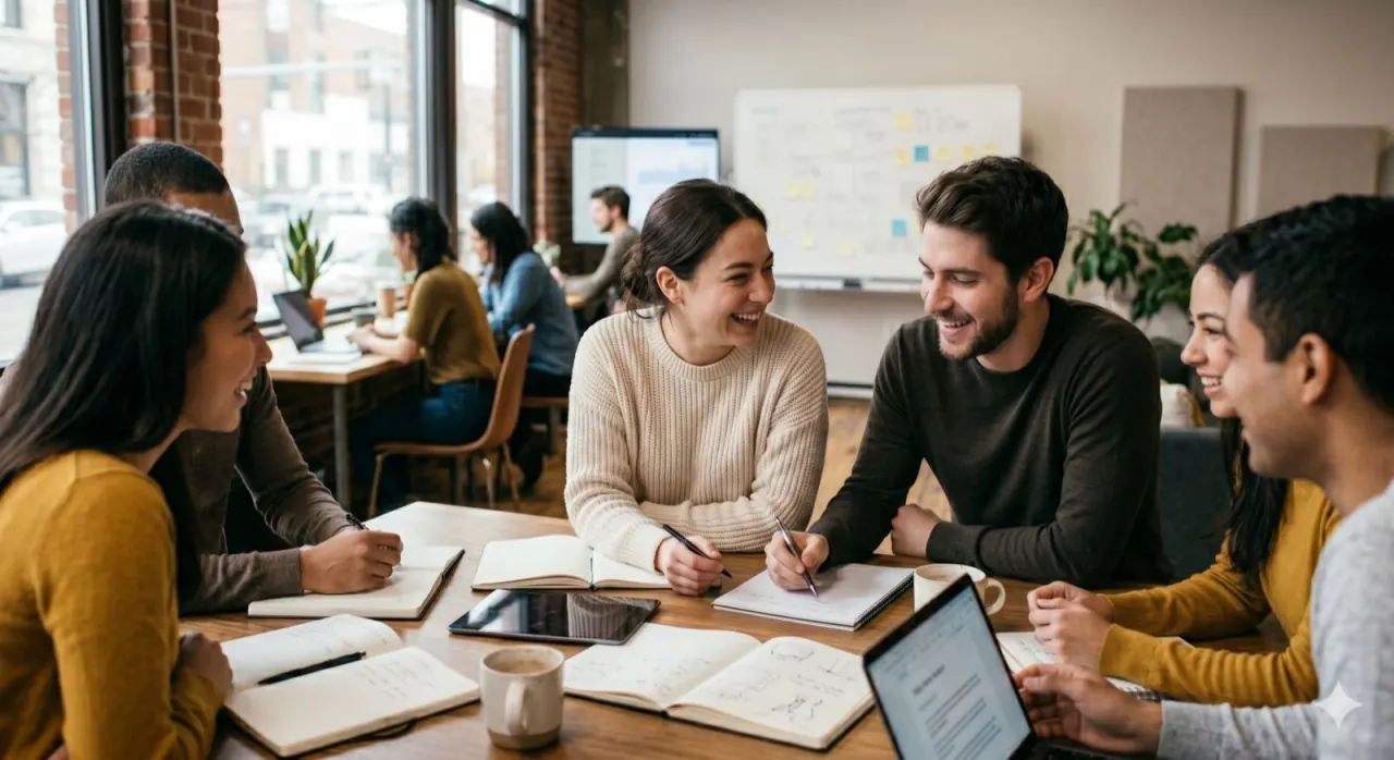 A team collaborating around a table